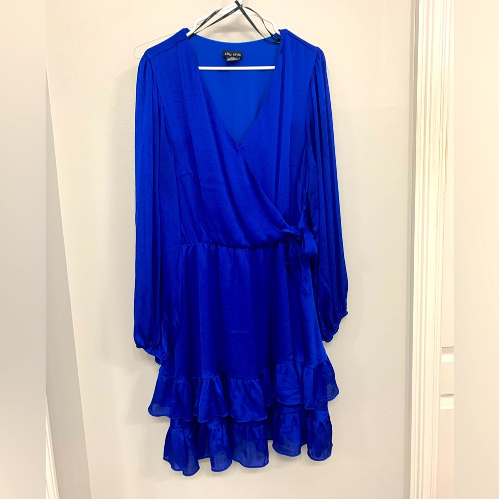 City chic royal blue tiered wrap dress.